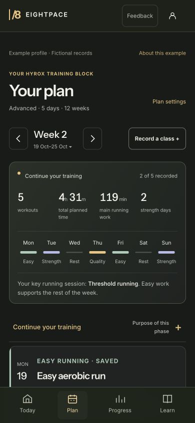 Actual Eightpace app screen: See the whole week.